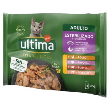 ULTIMA Multipack selectie de carne pentru pisici sterilizate, 4x85g