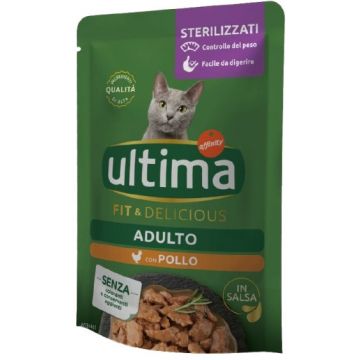 ULTIMA Plic hrană umedă pentru pisici Sterilizate, cu Pui 85g
