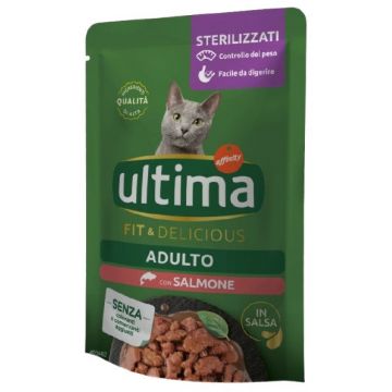 ULTIMA Plic hrană umedă pentru pisici Sterilizate, cu Somon 85g