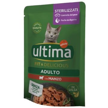 ULTIMA Plic hrană umedă pentru pisici Sterilizate, cu Vită 85g
