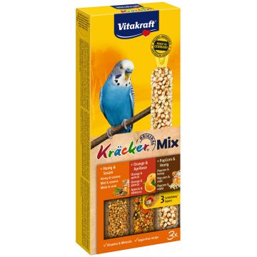 VITAKRAFT Baton pentru peruşi, cu Miere, Portocale, Popcorn 3 bucăţi, 80g