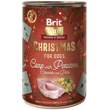 BRIT MONO PROTEIN Conservă monoproteică pentru câini, Crap, ediţie Crăciun 400g