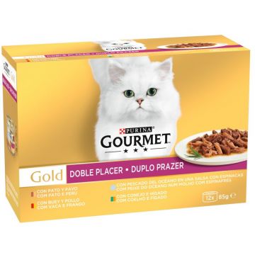GOURMET GOLD Duo Pachet conserve pentru pisici, cu Vită şi Pui 12x85g