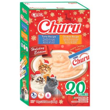 INABA CHURU Cadou Recompense pt.pisici, Piure cu Ton şi Pui, ediţie Crăciun 280g