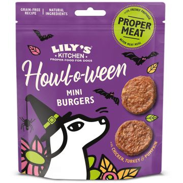 LILY'S KITCHEN Mini Burgers Recompensă pentru câini, ediţie Halloween 70g