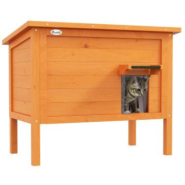 PawHut Casa pentru pisici de exterior Casa pentru pisici, rezistentă la intemperii, 1 fereastră, 1 intrare, 85 x 50 x 68,5 cm, Portocaliu+Verde | Aosom Romania