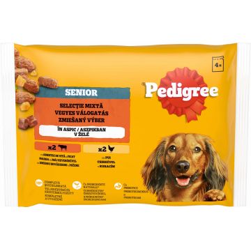 PEDIGREE Mix Plicuri hrană umedă în jeleu cu Vită şi Pui 4x100g
