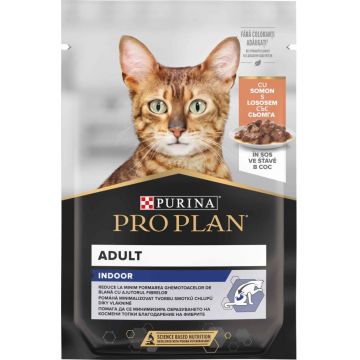 PRO PLAN Indoor- Plic hrană umedă pentru pisici cu Somon 85g