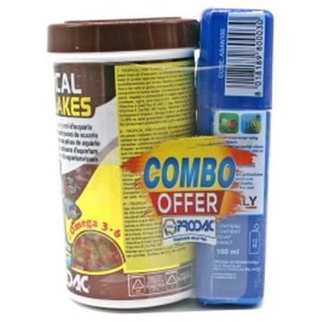 PRODAC COMBO Tropical Hrană pentru peşti tropicali,fulgi 250ml + Aquasana 100 ml
