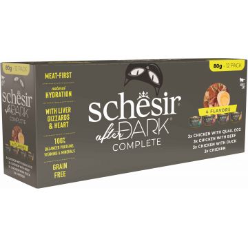 SCHESIR After Dark Pachet conserve pentru pisici, bucăţi în supă 12x80g