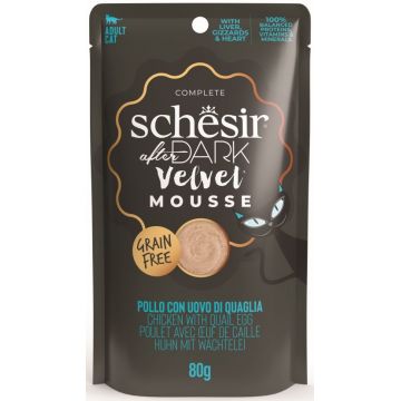 SCHESIR After Dark Plic pentru pisici, mousse cu Pui şi Ou de Prepeliţă 80g
