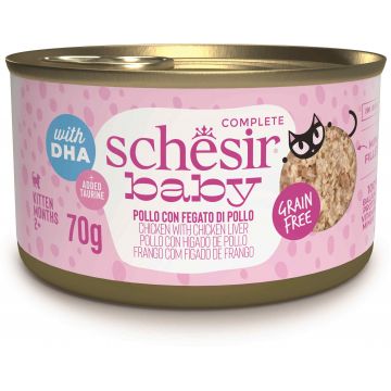 SCHESIR Baby Conservă pentru pisicuţe, Supă cu Pui şi Ficat 70g