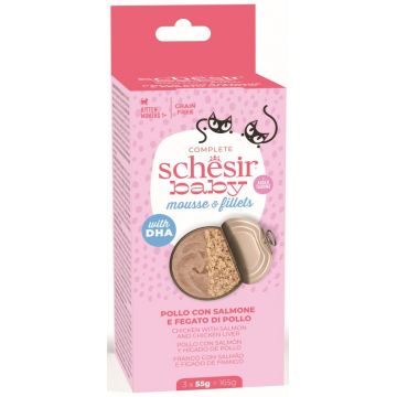SCHESIR Baby Pachet Conserve pentru pisicuţe, Mousse Pui/Somon 3x55g