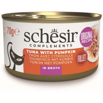 SCHESIR Conservă pentru pisici, cu Ton şi Dovleac, în supă 70g