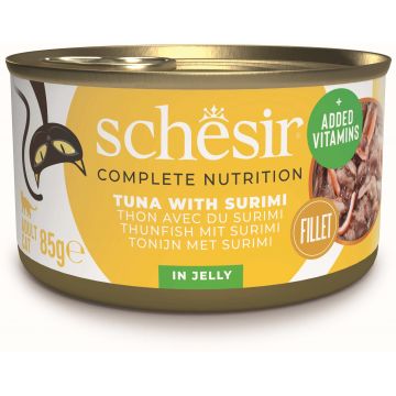 SCHESIR Conservă pentru pisici, cu Ton şi Surimi, în jeleu 85g