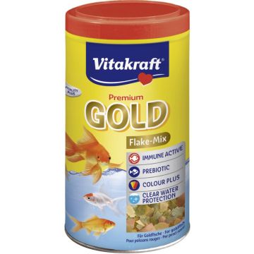 VITAKRAFT GOLD Flake Mix, Hrană sub formă de fulgi ptr peşti de apă rece