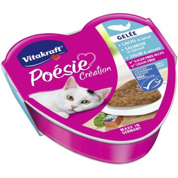VITAKRAFT Poesie Creation Bol pentru pisici, cu Somon şi Spanac în aspic 85g