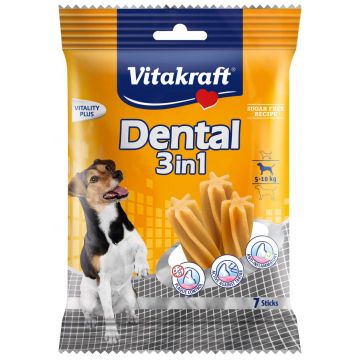 VITAKRAFT Recompensă pentru câini Dental 3-în-1, S (câini 5-10kg), 120g