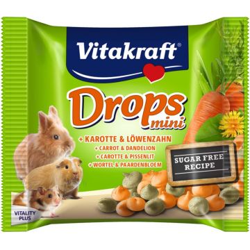 VITAKRAFT Recompense pentru rozătoare Drops Mini cu Morcov şi Păpădie 40g
