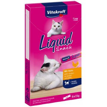 VITAKRAFT Snack lichid pentru pisici, cu Pui şi Taurină (6 plicuri x 15g), 90g