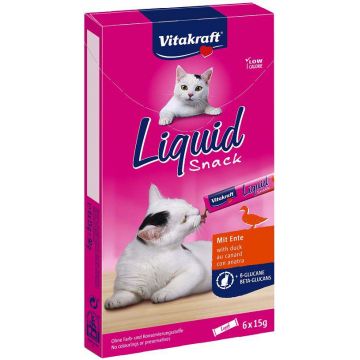 VITAKRAFT Snack lichid pentru pisici, Raţă şi Beta-Glucan (6 plicuri x 15g), 90g