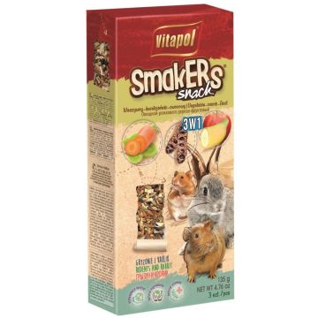 VITAPOL Smakers Snacks pt rozătoare MIX 3-în-1 Legume, Roşcove, Fructe 135g