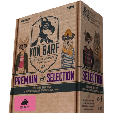 VON BARF Premium Selection Iepure, hrană crudă congelată pentru câini 8x250g
