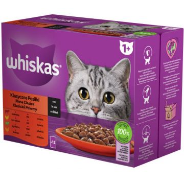 WHISKAS Classic Mix plicuri pisici Adulte, cu Miel/Vită/Pui/Pasăre în sos 12x85g