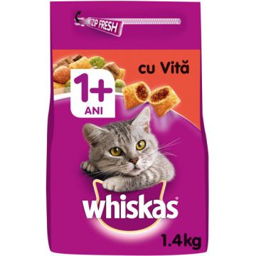 WHISKAS Hrană uscată pentru pisici Adulte, cu Vită