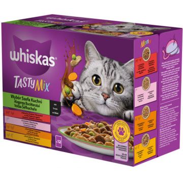 WHISKAS Tasty Mix Chef's Choice plicuri hrană umedă pisici Adulte 12x85g