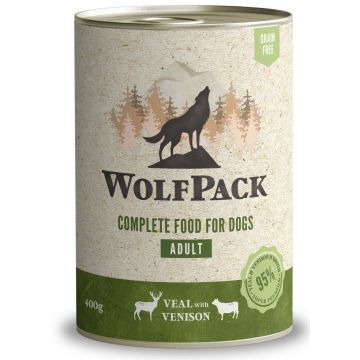 WOLFPACK Adult Viţel/Vânat, Hrană umedă pentru câini adulţi