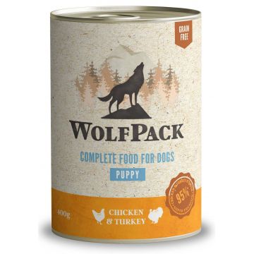 WOLFPACK PUPPY Pui/Curcan, Hrană umedă pentru căţei 400g