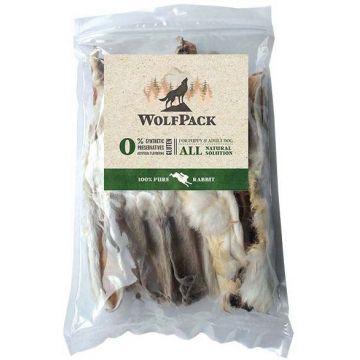 WOLFPACK Recompensă pentru câini, Urechi de Iepure, cu păr, 10 bucăţi 130g