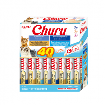 Churu Cat Varieties, Recompense Cremoase pentru Pisici cu Ton, 40 buc, 560g