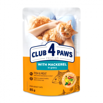 Club 4 Paws, Hrana umeda pentru pisici adulte cu macrou in sos, 24x85 g