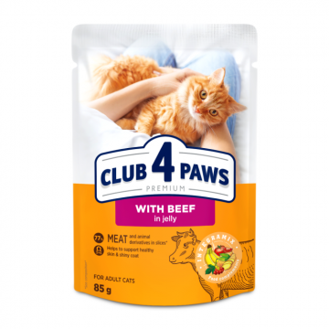 Club 4 Paws, Hrana umeda pentru pisici adulte, Vita in jeleu, 24x85g