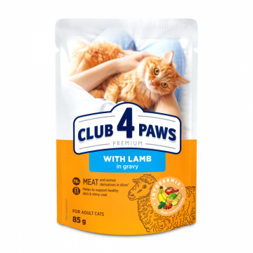 Club 4 Paws, Hrana umeda pentru pisici, miel in sos, 24x85g