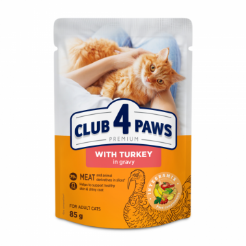 Club 4 Paws, Hrana umeda pisici, curcan in sos, 24x85g