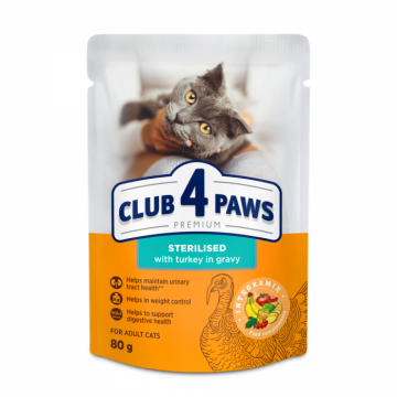 Club 4 Paws, Hrana umeda pisici sterilizate, curcan, 24x85g