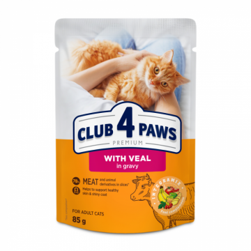 Club 4 Paws, Hrana umeda pisici, vitel in sos, set 24x85g