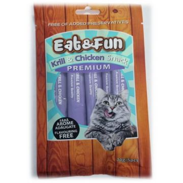 Eat&Fun Recompense Pisica Sos Krill & Chicken 70 G / 5 Buc