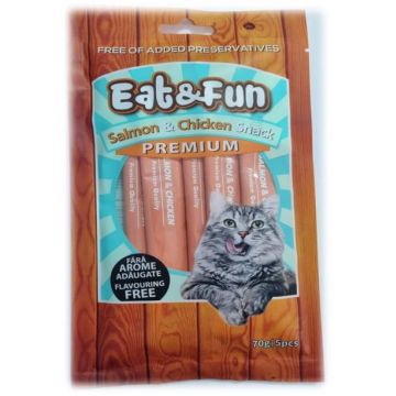 Eat&Fun Recompense Pisica Sos Salmon & Chicken 70 G / 5 Buc