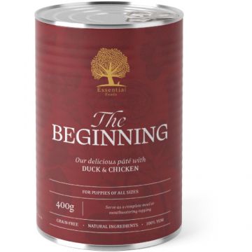 Hrana umeda pentru caini adulti Conserva Essential Pate Beginning cu Raţă şi Pui 400g