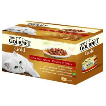 Gourmet Gold Cons Sos Vita/Pui/Somon/Curcan/Rata 4 X 85 g