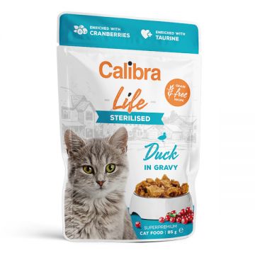 Calibra Cat Life Pouch Sterilised Duck in Gravy, Pachet 5 x 85 g