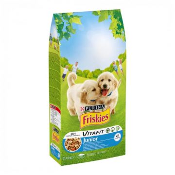 Hrana uscata pentru caini Friskies Junior cu pui  legume 2,4 kg