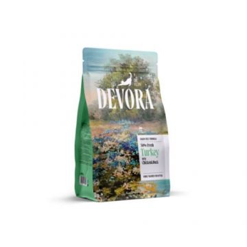 Hrana uscata pentru pisici Devora Kitten Grain Free cu curcan, pui si rata 400 gr