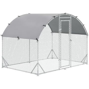 PawHut Țarc pentru Găini de Exterior, 2.8x2x2m Țarc din Oțel Zincat cu Acoperiș Impermeabil Anti-UV și Sistem de Blocare, pentru 4-6 Găini, Animale Mici, Iepuri și Rațe | Aosom Romania