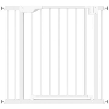 PawHut Barieră de Siguranță pentru Copii și Câini Lățime 76-89 cm Blocare Dublă și Închidere Automată Deschidere în Ambele Sensuri Alb | Aosom Romania