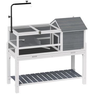 PawHut Casă pentru țestoase cu suport lampă, raft, adăpost pentru diverse animale mici, lemn, Gri | Aosom Romania